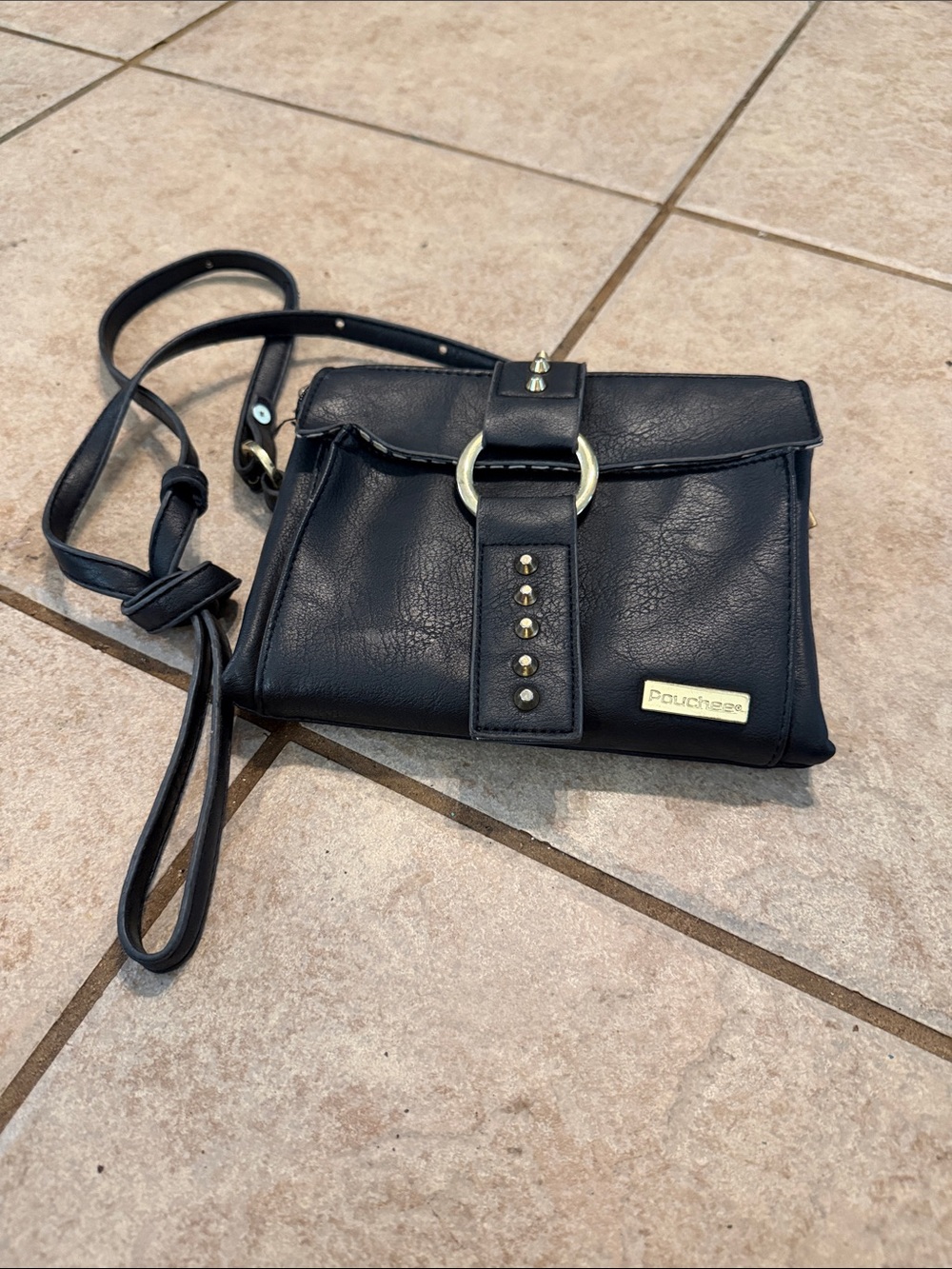Pouchinn Black Stud & Ring Crossbody Bag